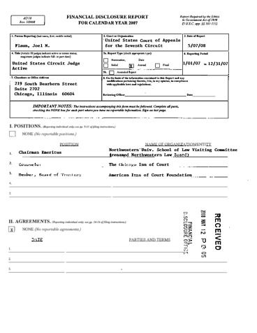 Joel M Flaum Financial Disclosure Report for 2007 - Judicial Watch