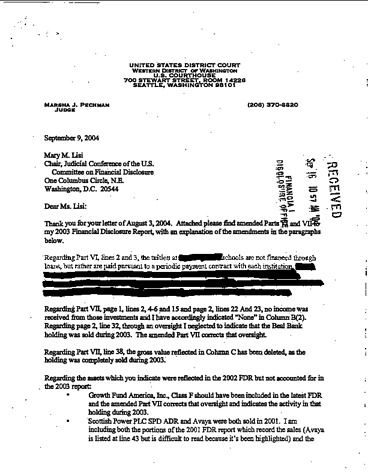Marsha J Pechman Financial Disclosure Report for 2003 - Judicial Watch