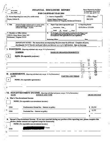 Robert E Payne Financial Disclosure Report for 2004 - Judicial Watch