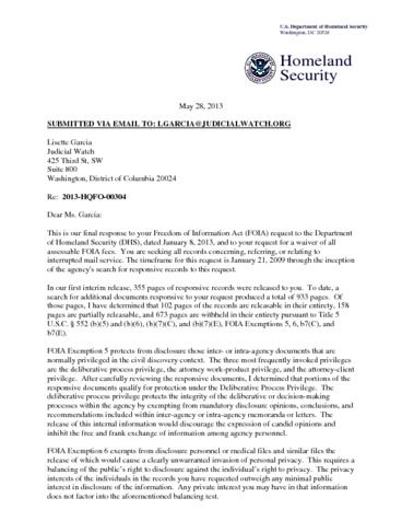 2013 Hqfo 00304 Final Response Letter - Judicial Watch