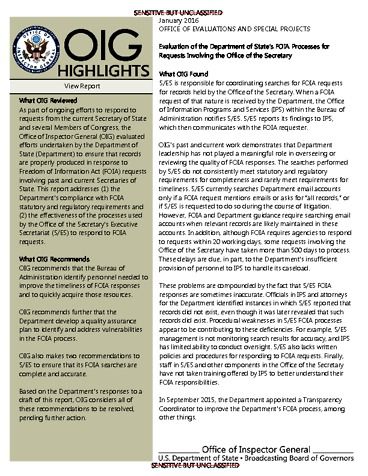 OIG January 2016 Report State FOIA Process - Judicial Watch