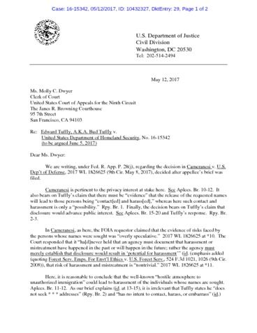 Tuffly V Dhs Doj 28j Letter 15342 - Judicial Watch