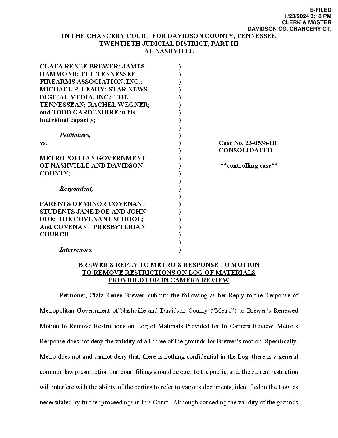 Hammond V Nashville Brewer Filing 0538 Judicial Watch