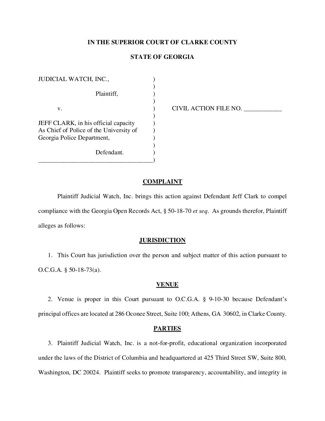 Draft JW v Clark UGA PD (1) Judicial Watch